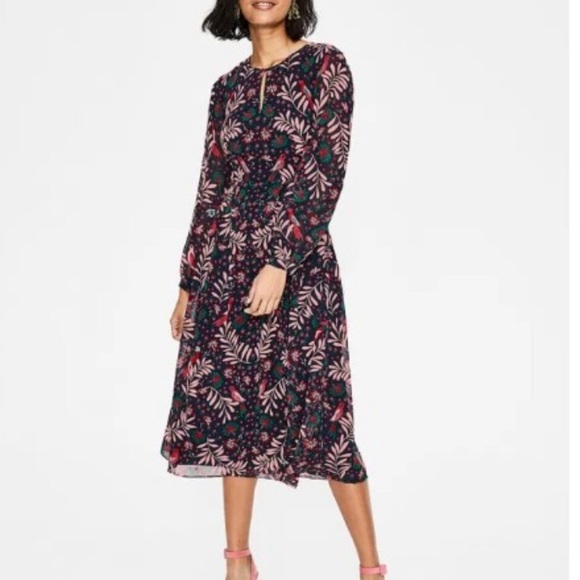 Worn once! BODEN Ada gorgeous tropical bird floral print midi dress 2P - Picture 1 of 16
